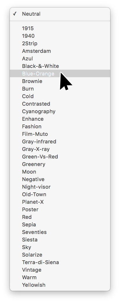 the CLUT effects menu