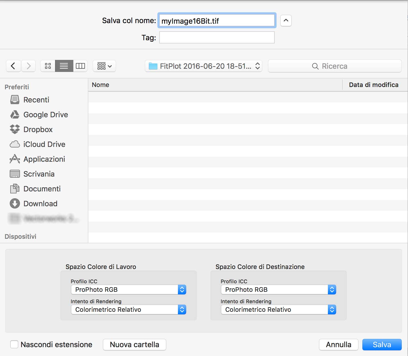 Dialog export tiff @ 16bit