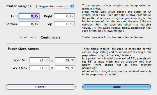 The margins setting dialog