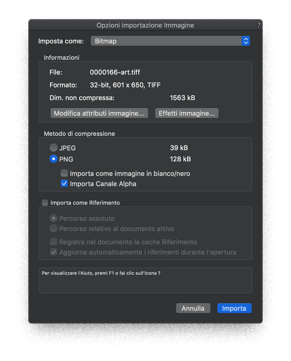 Bitmap import dialog