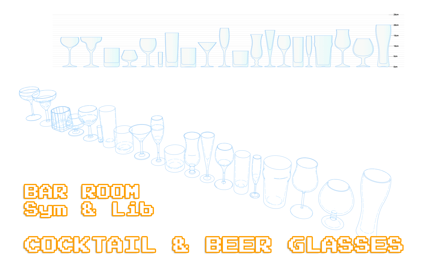 Bar room symbols and libraries: cocktail and beer glasses